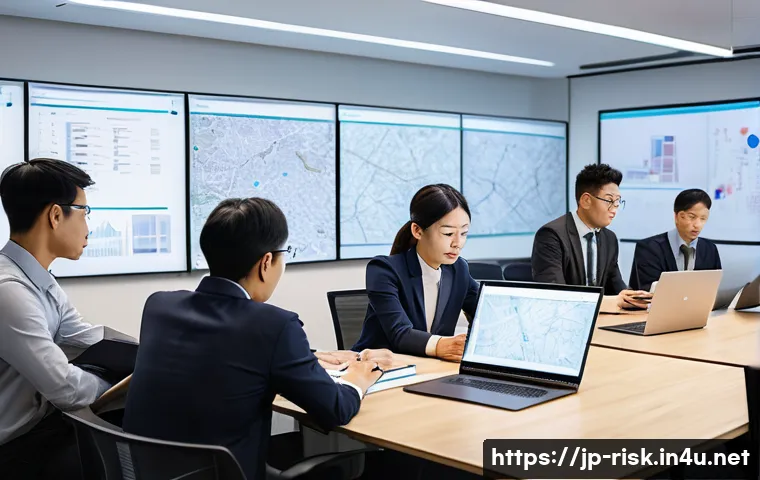 보안 사고 대응 매뉴얼 작성법 - A modern Japanese office scene during a cybersecurity incident response drill, featuring a diverse t...