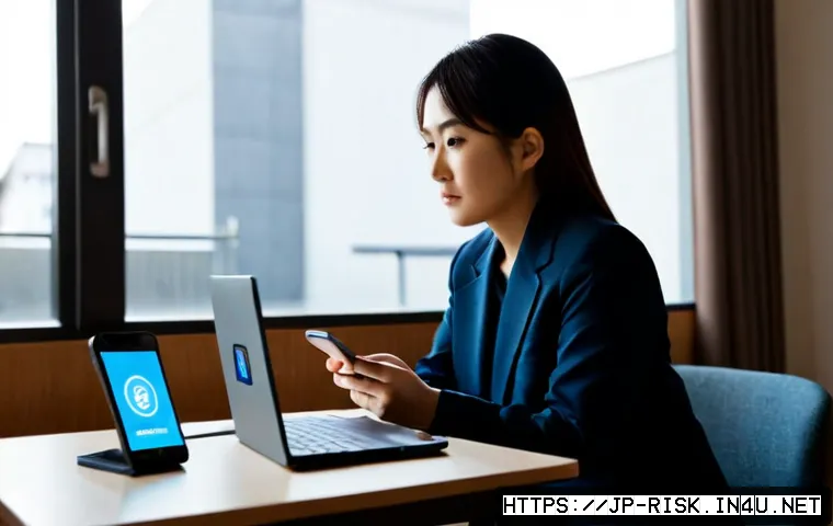 소셜미디어 계정 탈취 기법 - Photorealistic cybersecurity awareness scene, a Japanese office worker at a clean home desk looking ...